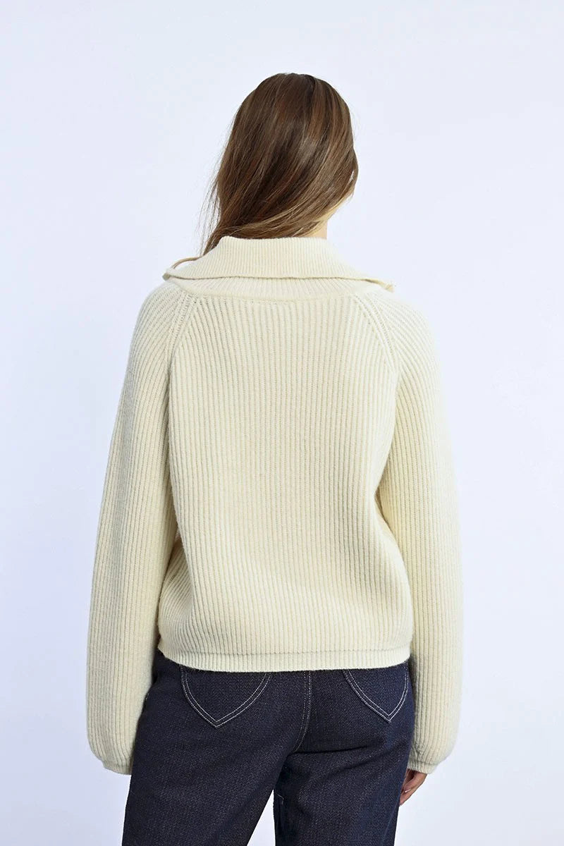 Zip Neck Cardigan - Off White by Molly Bracken — view 4