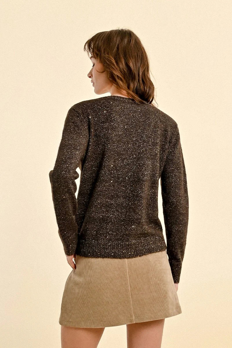 Iridescent Knit Sweater - Chocolate by Molly Bracken — view 3