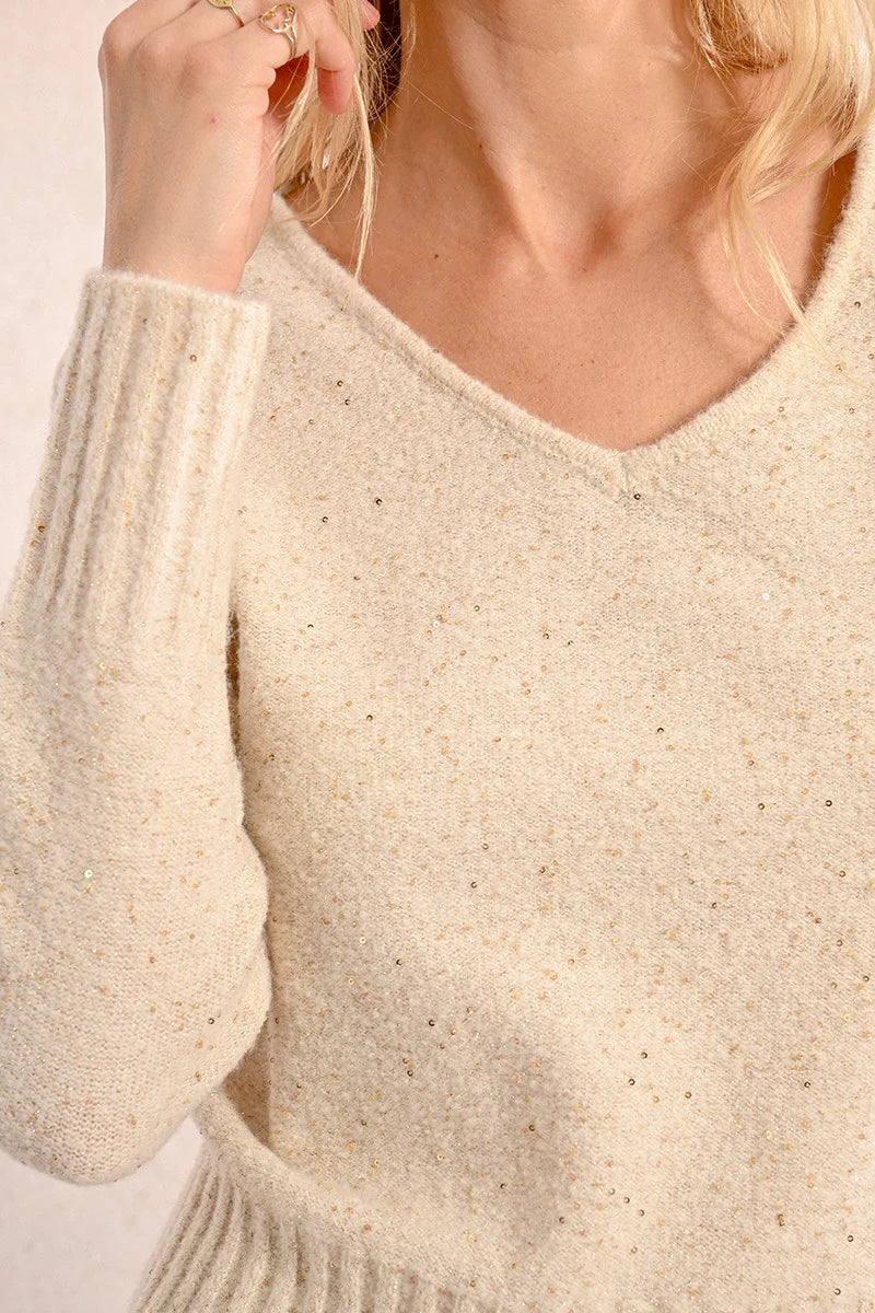 Knit & Sequin Sweater - Off White by Molly Bracken — alternate view