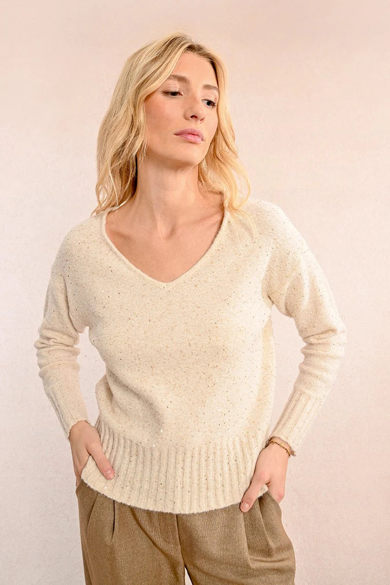 Knit & Sequin Sweater - Off White by Molly Bracken — view 3