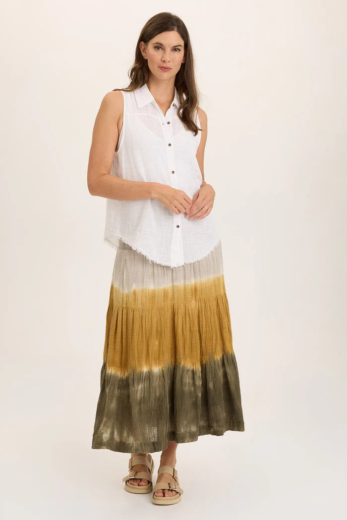 Paigene Gauze Tiered Skirt - Tricolor Ombre by XCVI — view 4