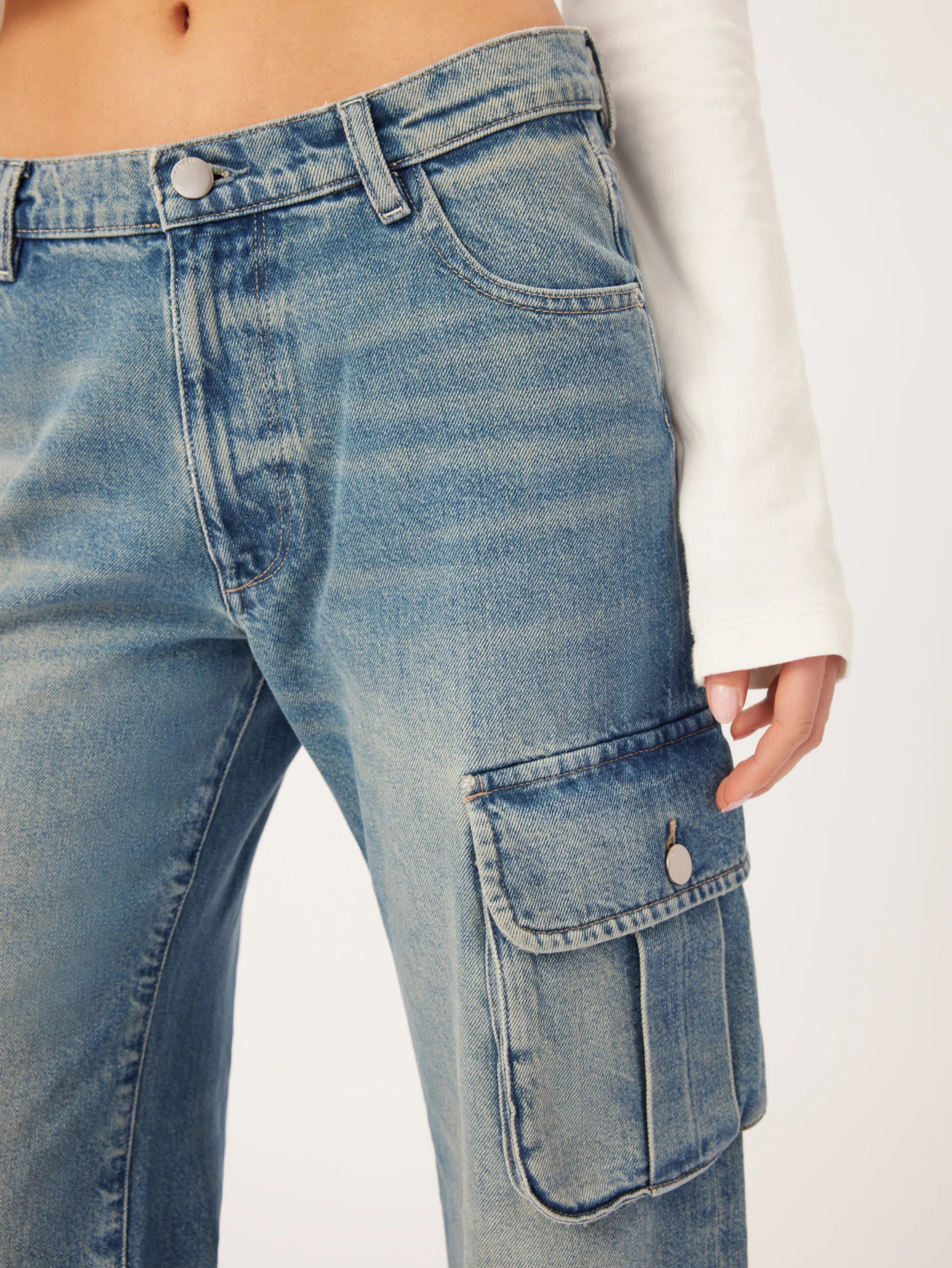 Zoie Wide Leg Low Rise Relaxed Vintage - Aged Mid Cargo by DL1961 — view 5
