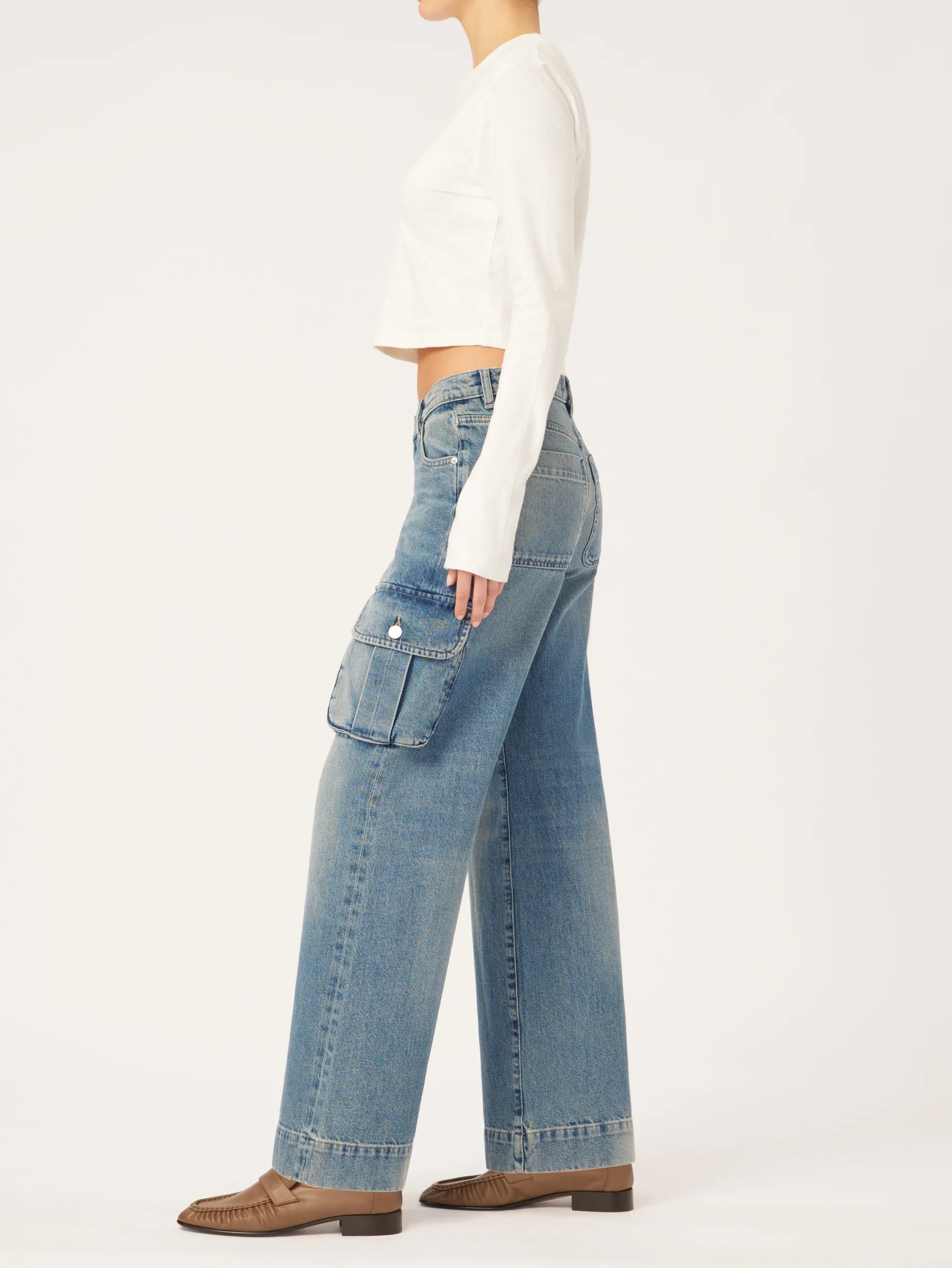 Zoie Wide Leg Low Rise Relaxed Vintage - Aged Mid Cargo by DL1961 — view 3
