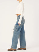 Zoie Wide Leg Low Rise Relaxed Vintage - Aged Mid Cargo by DL1961 — view 3
