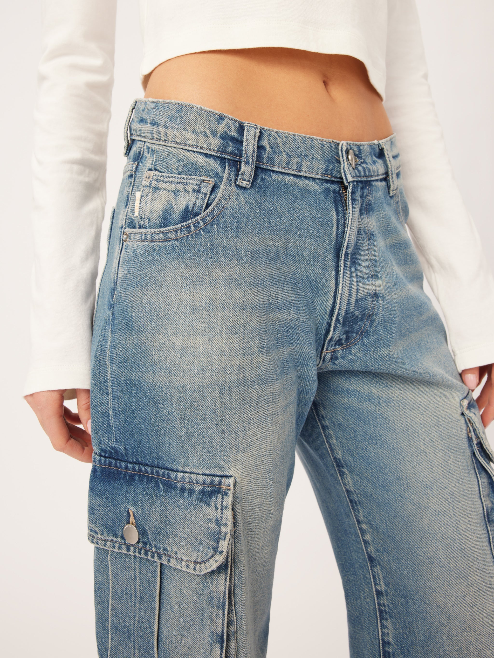 Zoie Wide Leg Low Rise Relaxed Vintage - Aged Mid Cargo by DL1961 — alternate view