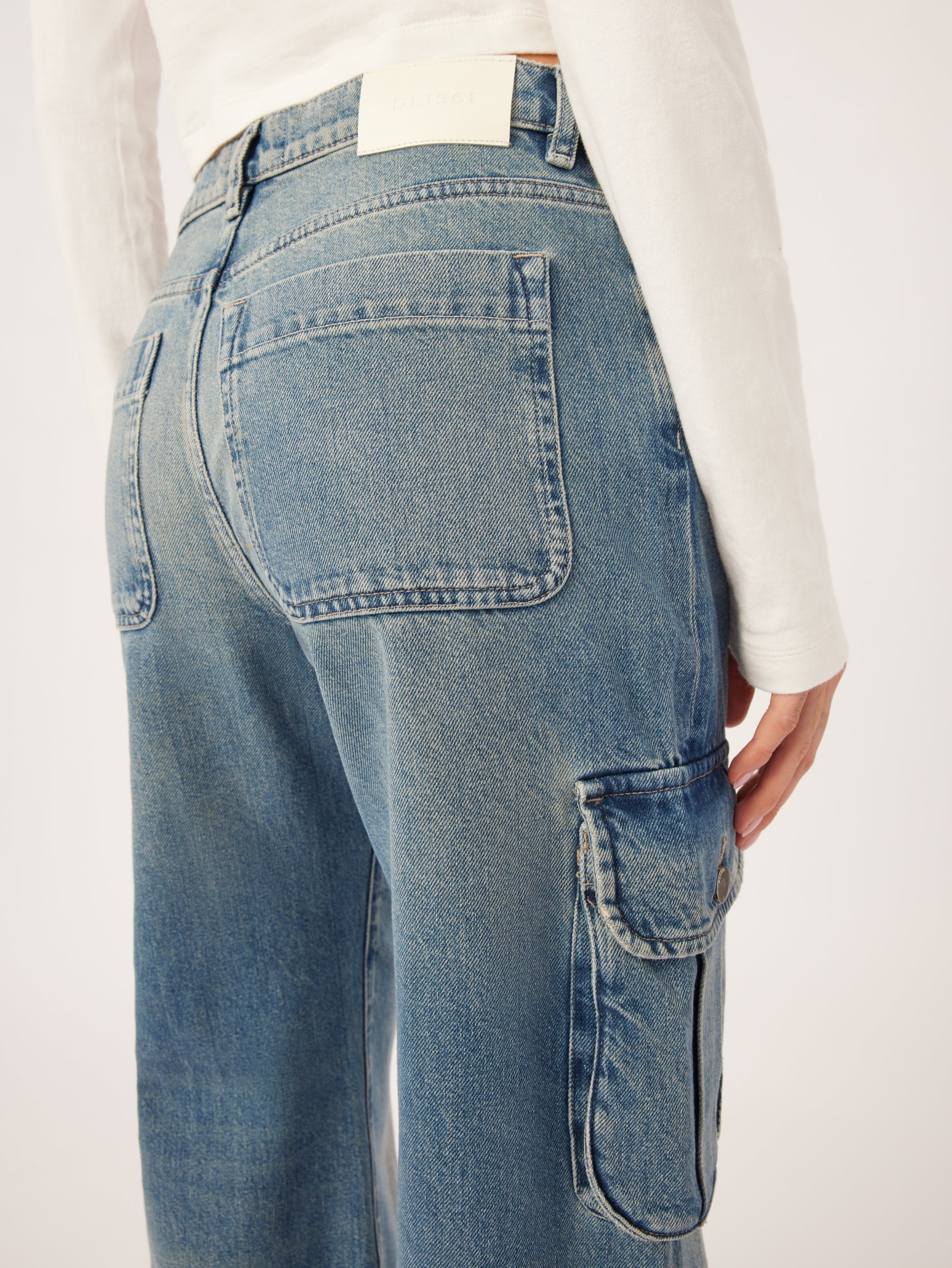 Zoie Wide Leg Low Rise Relaxed Vintage - Aged Mid Cargo by DL1961 — view 6