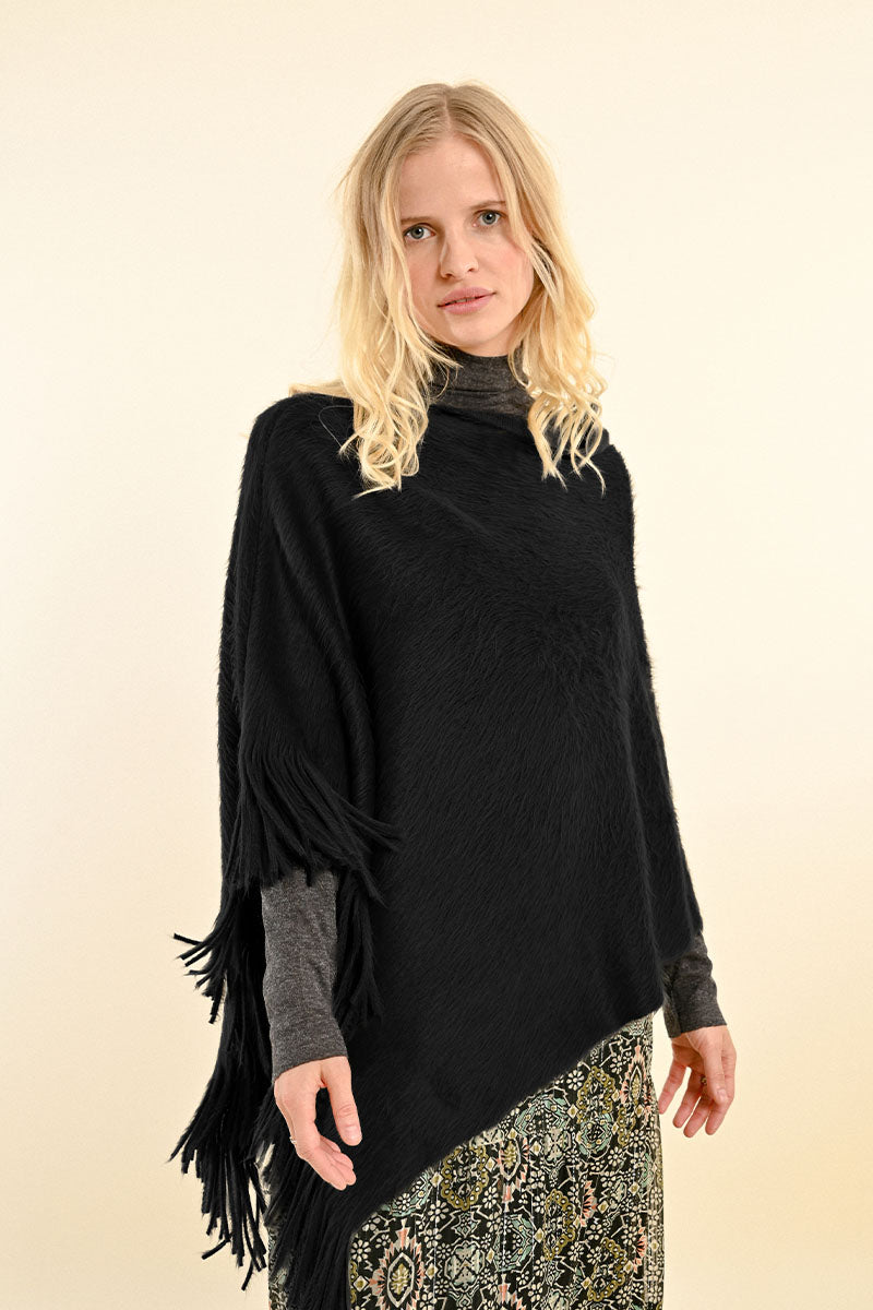Soft Fringed Poncho - Black by Molly Bracken | 25 South Boutiques