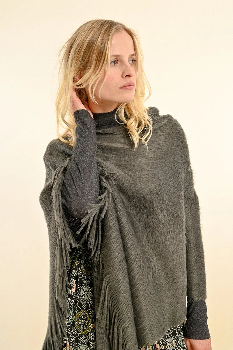 Soft Fringed Poncho - Ash Grey by Molly Bracken | 25 South Boutiques