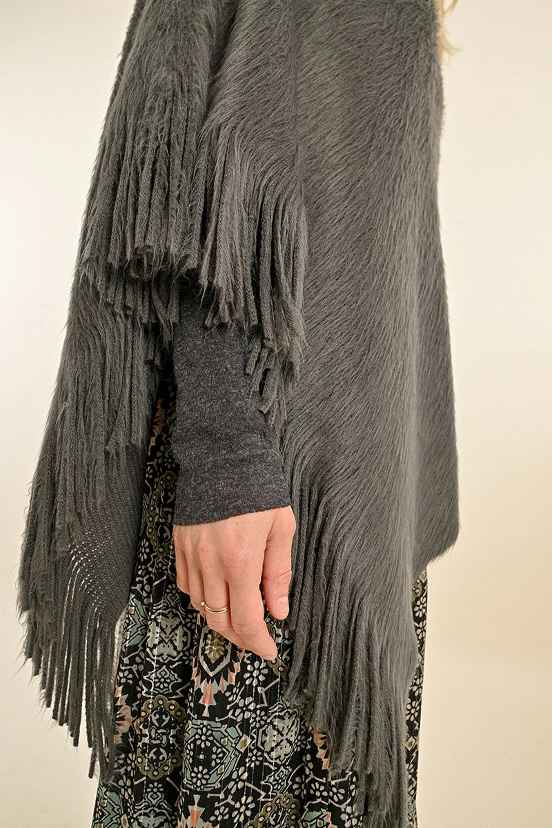 Soft Fringed Poncho - Ash Grey by Molly Bracken — alternate view