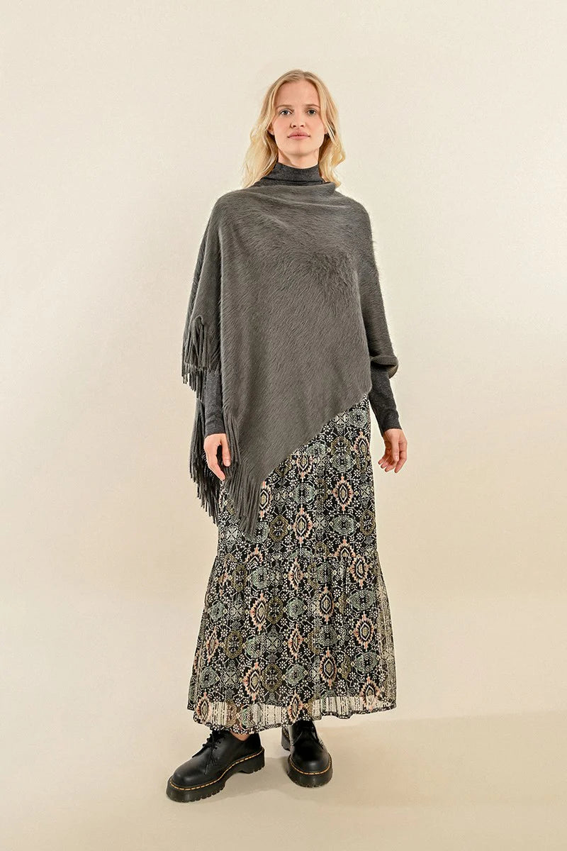 Soft Fringed Poncho - Ash Grey by Molly Bracken — view 3