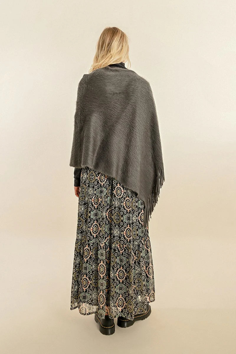 Soft Fringed Poncho - Ash Grey by Molly Bracken — view 4
