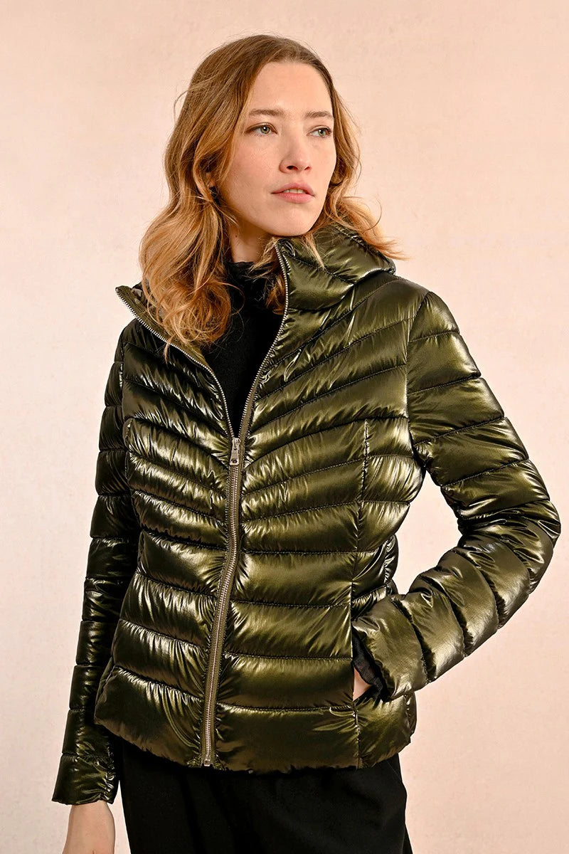 Short Iridescent Down Jacket - Khaki by Molly Bracken — alternate view