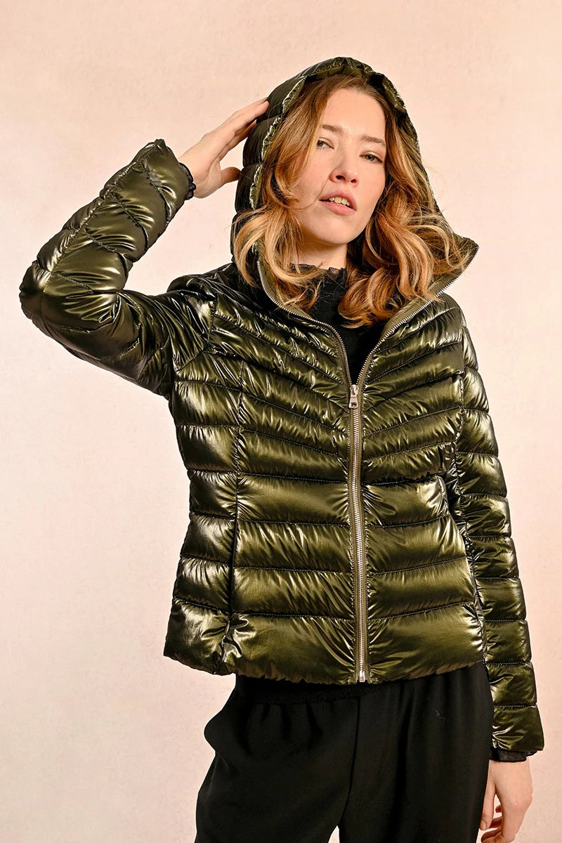 Short Iridescent Down Jacket - Khaki by Molly Bracken | 25 South Boutiques