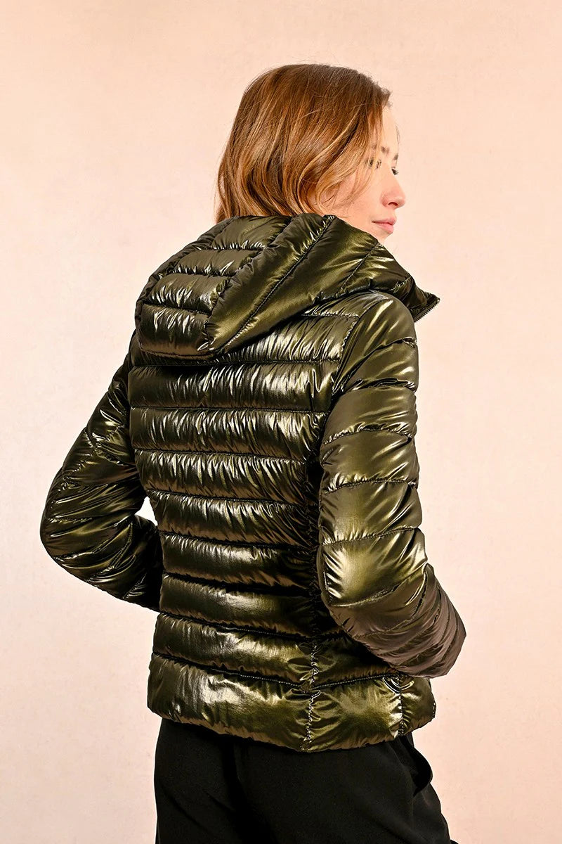 Short Iridescent Down Jacket - Khaki by Molly Bracken — view 4