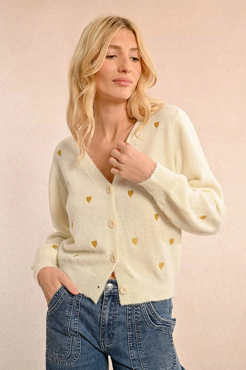Short V Neck Cardigan - Off White by Molly Bracken | 25 South Boutiques