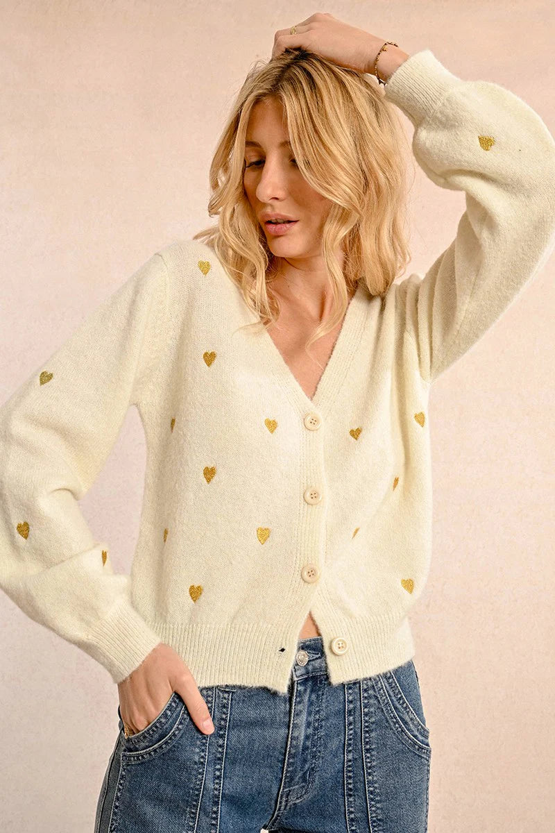 Short V Neck Cardigan - Off White by Molly Bracken — view 3