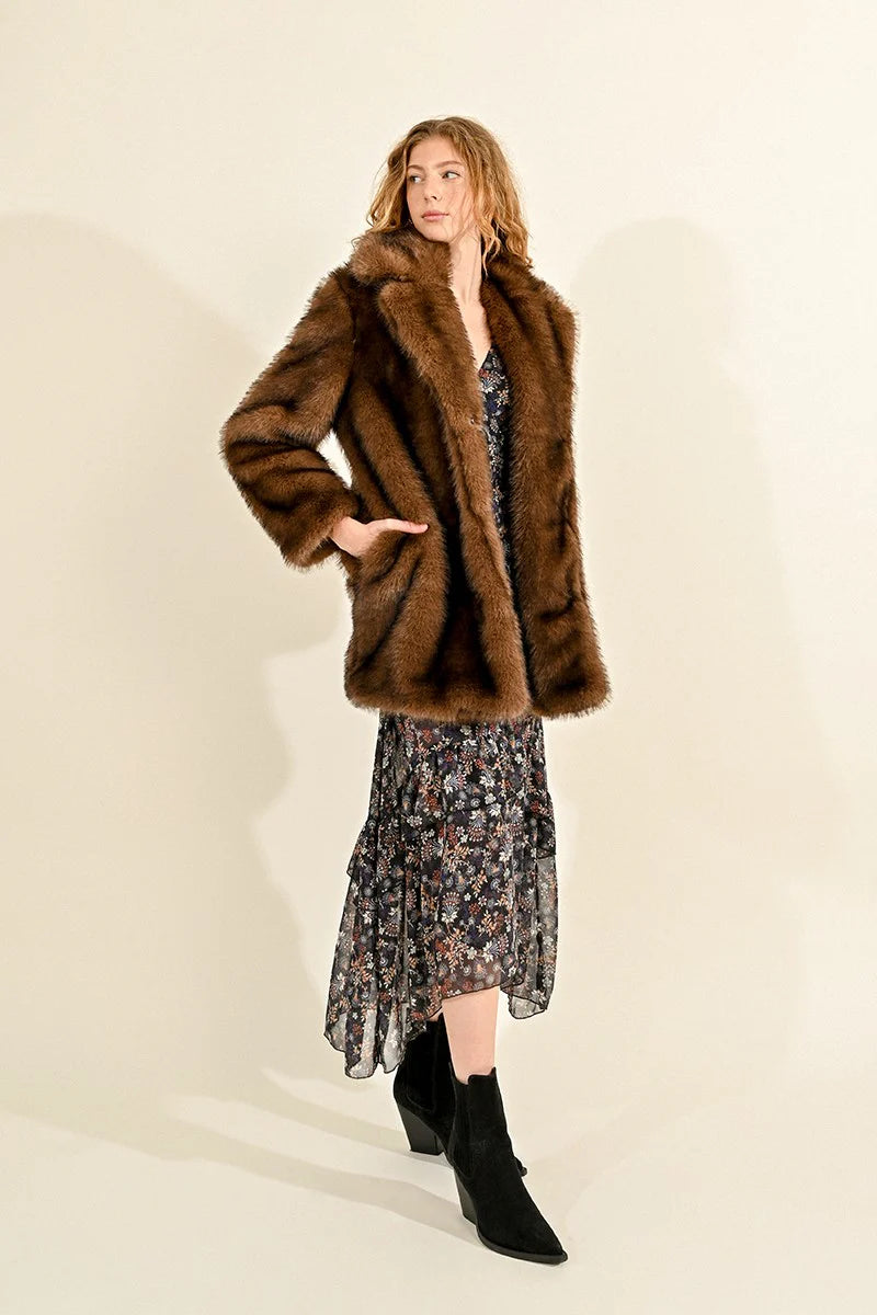 Faux Fur Coat - Brown by Molly Bracken — view 5