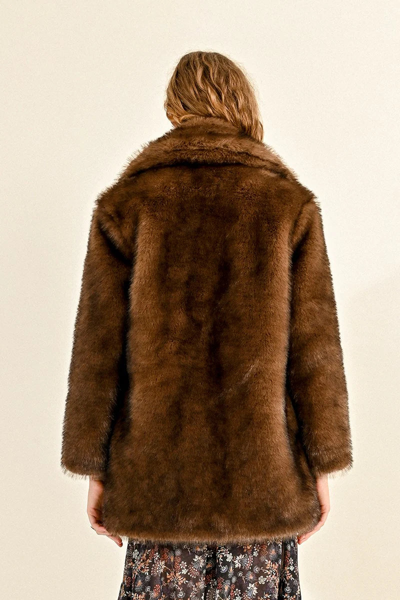 Faux Fur Coat - Brown by Molly Bracken — view 4