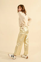 High Waist Coated Pants - Golden Beige by Molly Bracken — alternate view