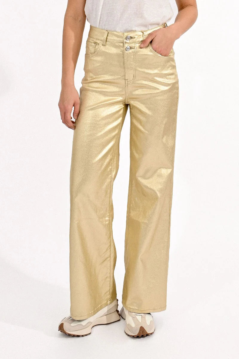 High Waist Coated Pants - Golden Beige by Molly Bracken — view 3