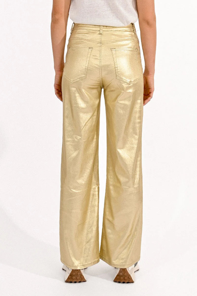 High Waist Coated Pants - Golden Beige by Molly Bracken — view 4