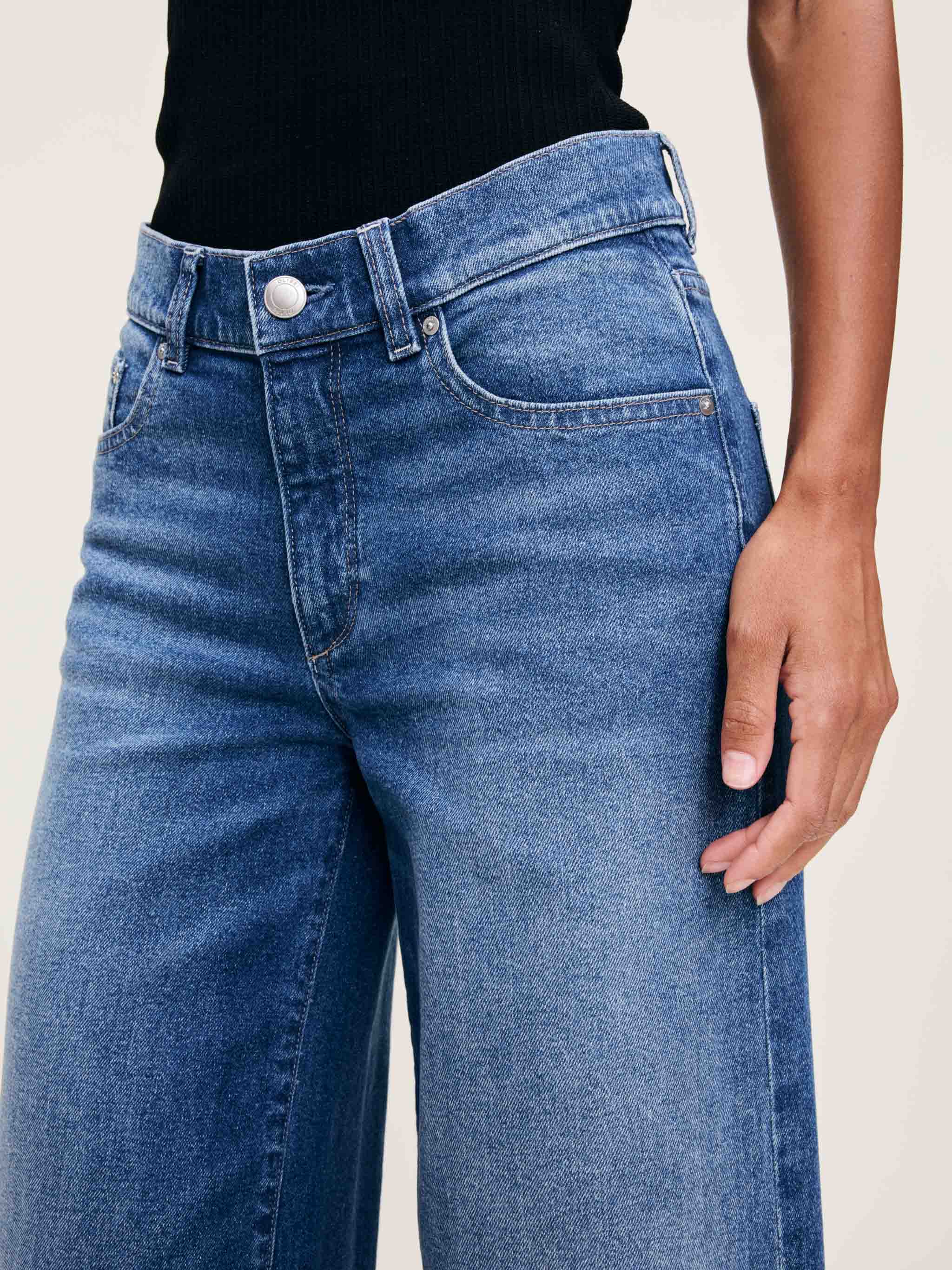 Hepburn Wide Leg Mid Rise 32" Jeans - Blue Harbor by DL1961 — view 4