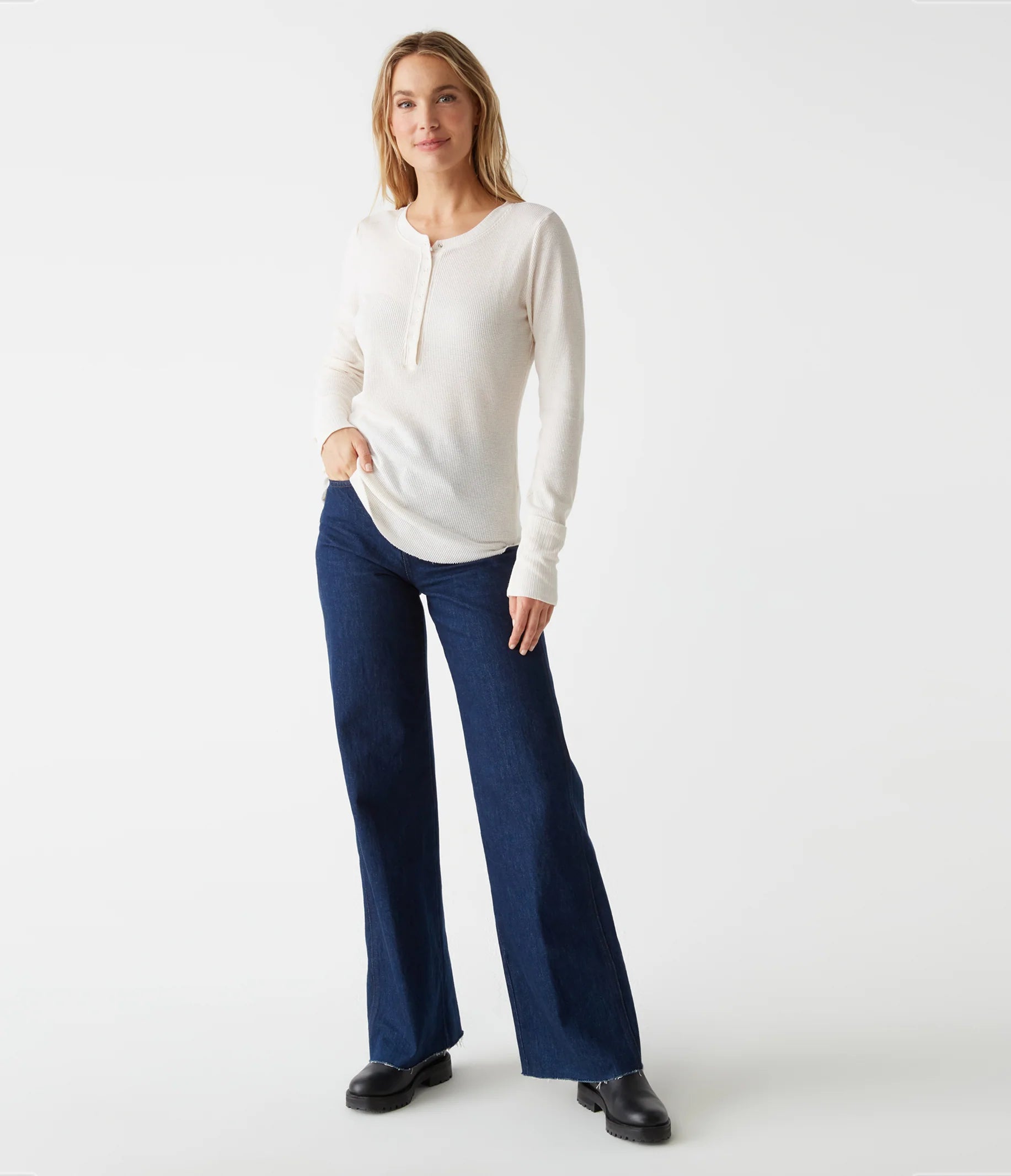 Regan Thermal Henley Tee - Chalk by Michael Stars — view 3
