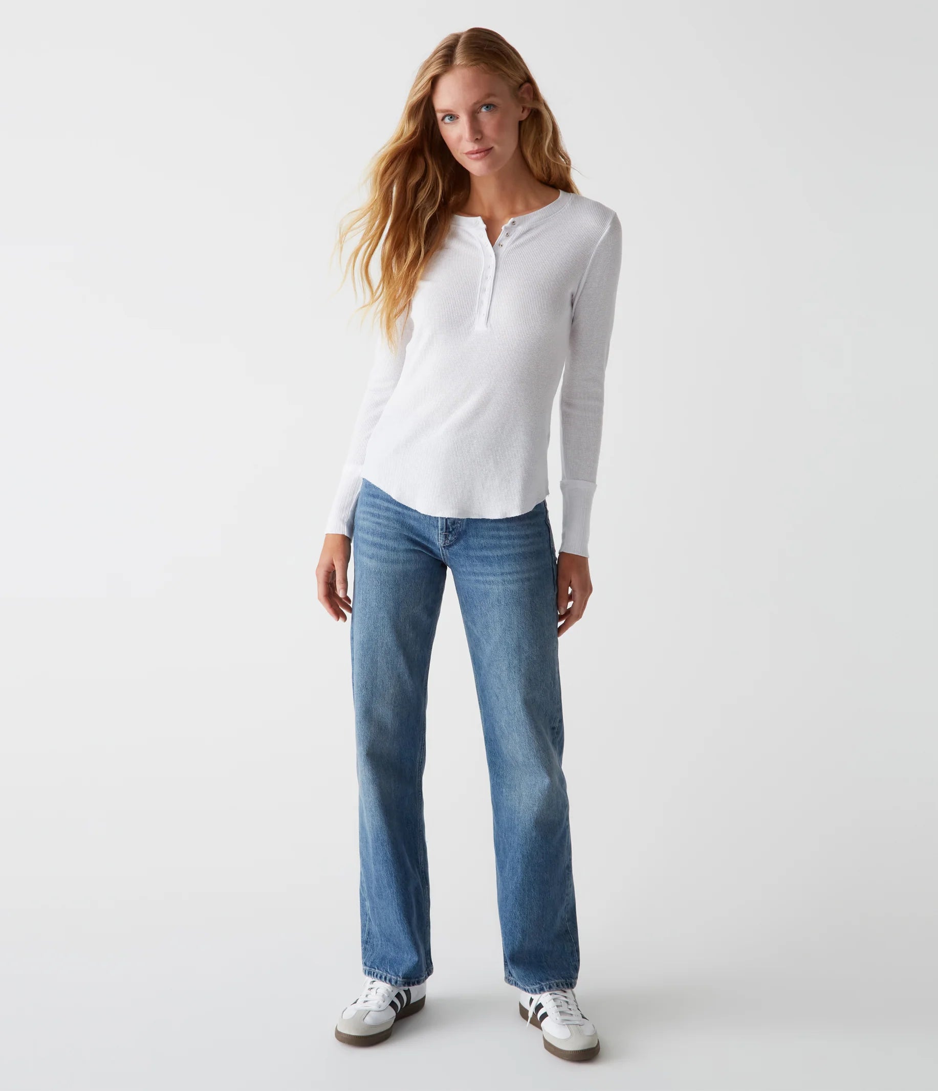 Regan Thermal Henley Tee - White by Michael Stars — view 3