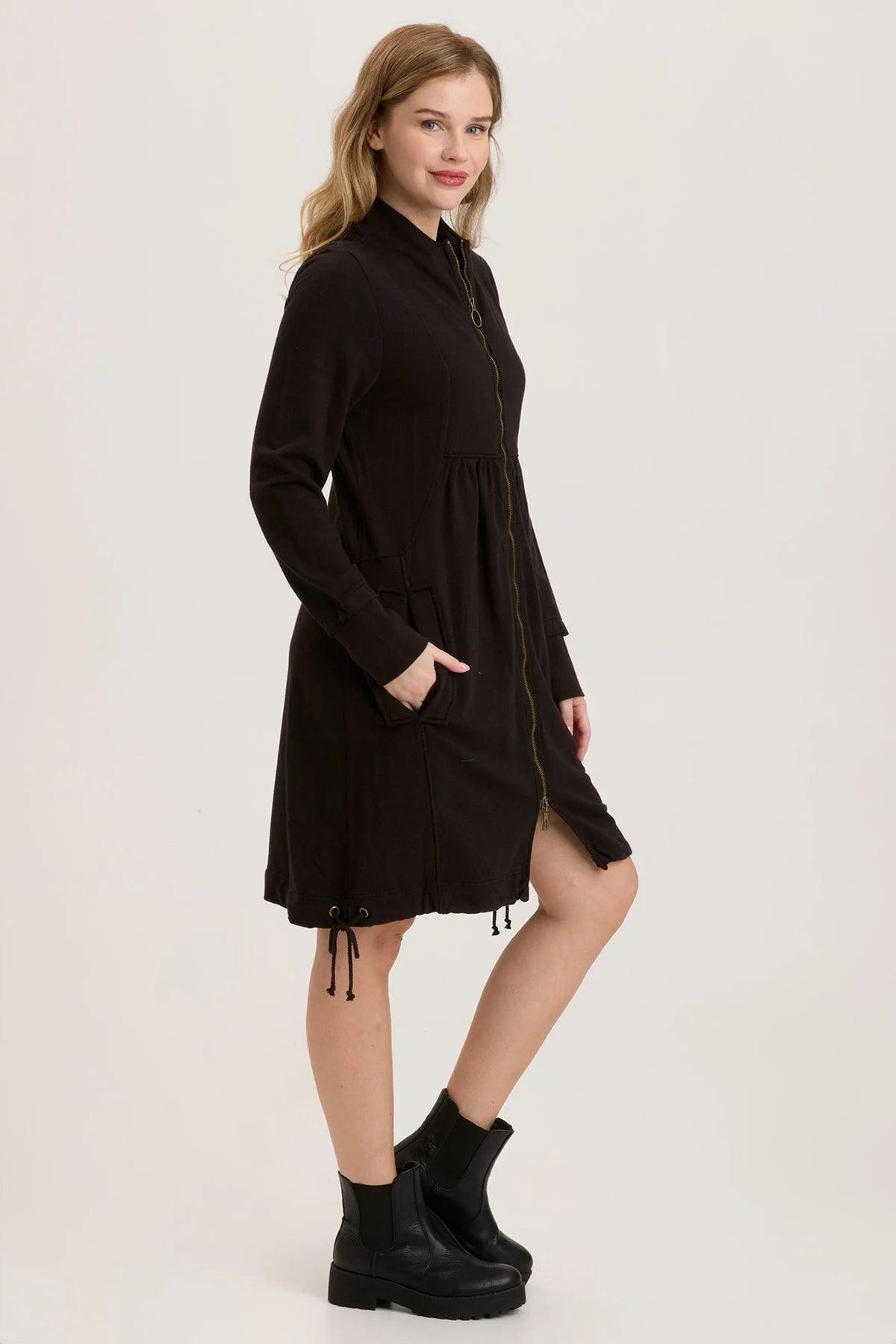 Fleece Funnel-Neck Longcoat - Black by XCVI — alternate view