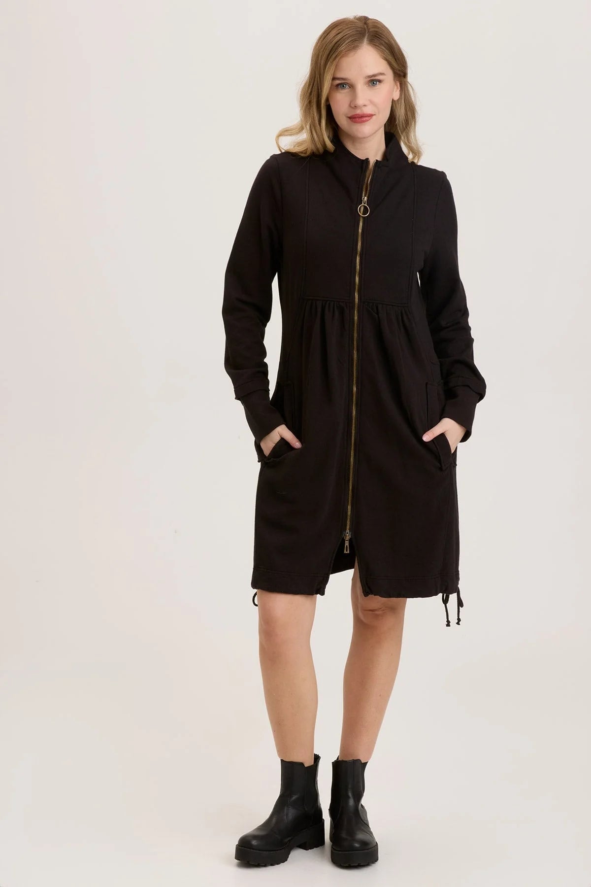 Fleece Funnel-Neck Longcoat - Black by XCVI | 25 South Boutiques