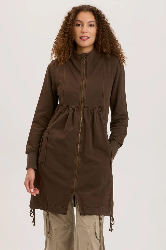 Fleece Funnel Neck Longcoat - Boxwood Pigment by XCVI | 25 South Boutiques
