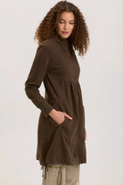 Fleece Funnel Neck Longcoat - Boxwood Pigment by XCVI — view 3