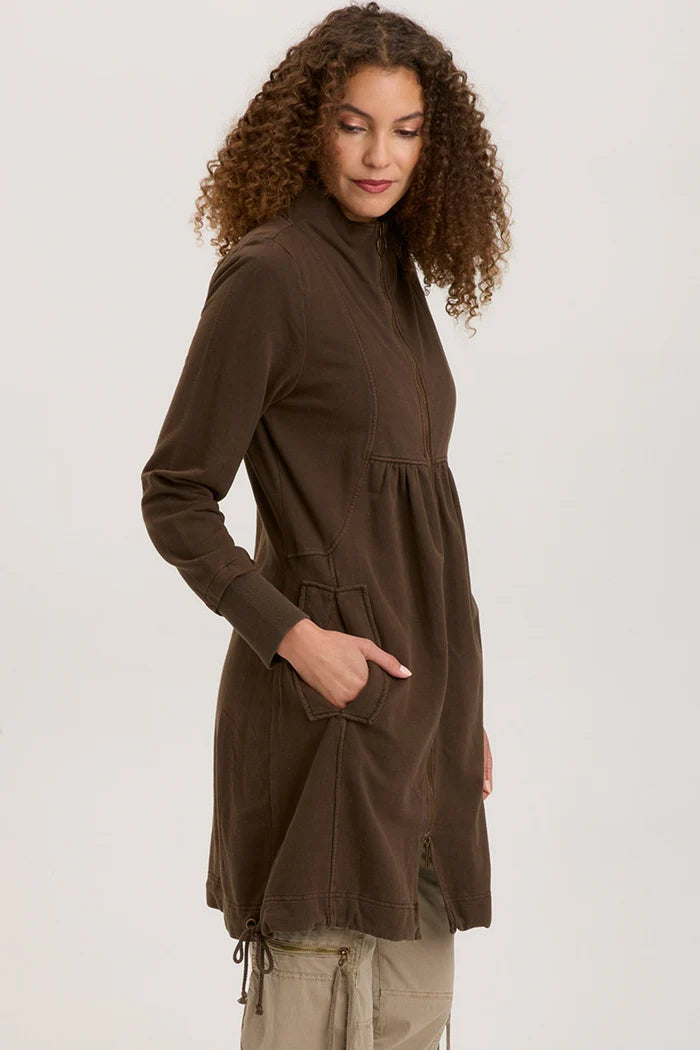 Fleece Funnel Neck Longcoat - Boxwood Pigment by XCVI — view 3