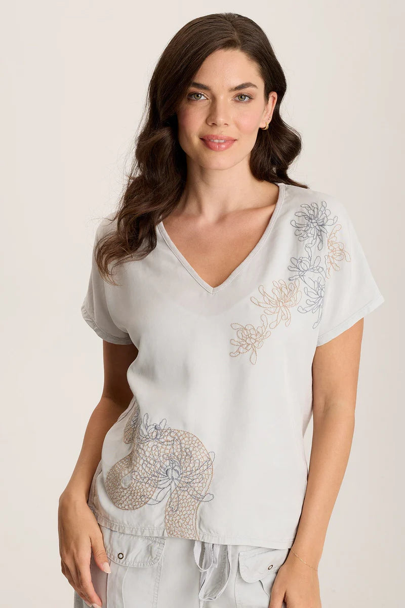 Jolina Twill Embroidered Shirt - Grey Marble by XCVI | 25 South Boutiques