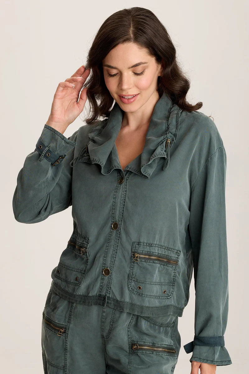 Oziel Twill Utility Jacket - Silken Pine Pigment by XCVI | 25 South Boutiques