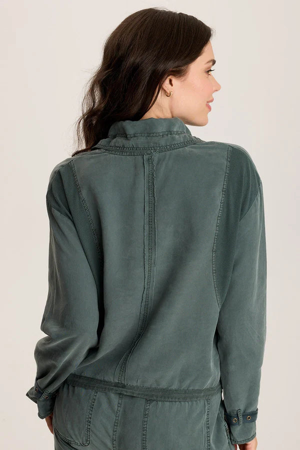 Oziel Twill Utility Jacket - Silken Pine Pigment by XCVI — view 3