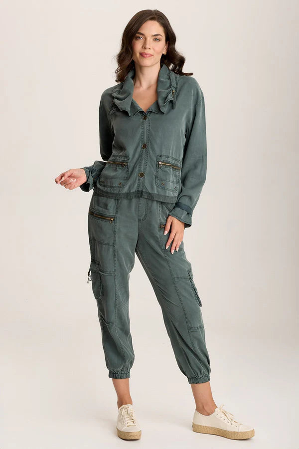 Oziel Twill Utility Jacket - Silken Pine Pigment by XCVI — view 4