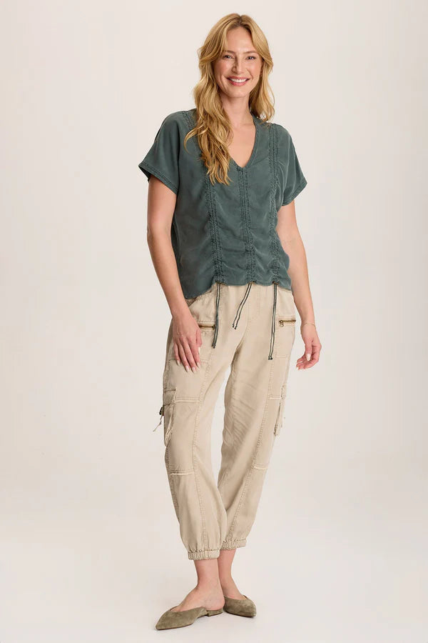 Werner Twill Ruched Cord Top - Silken Pine by XCVI — view 4