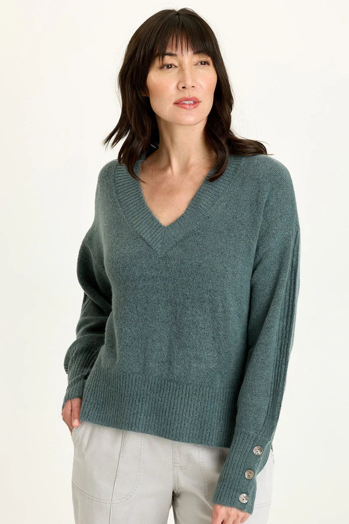 Bronte Relaxed V Neck Knit Sweater - Blue Oasis by XCVI | 25 South Boutiques