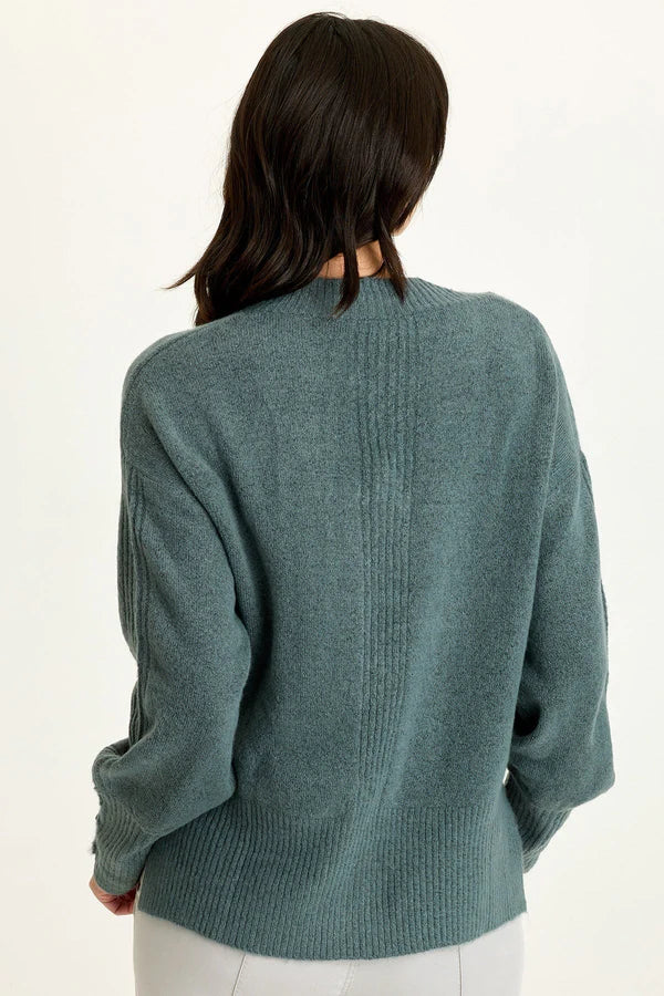 Bronte Relaxed V Neck Knit Sweater - Blue Oasis by XCVI — view 3