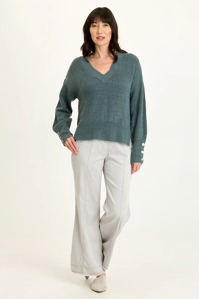 Bronte Relaxed V Neck Knit Sweater - Blue Oasis by XCVI — view 4