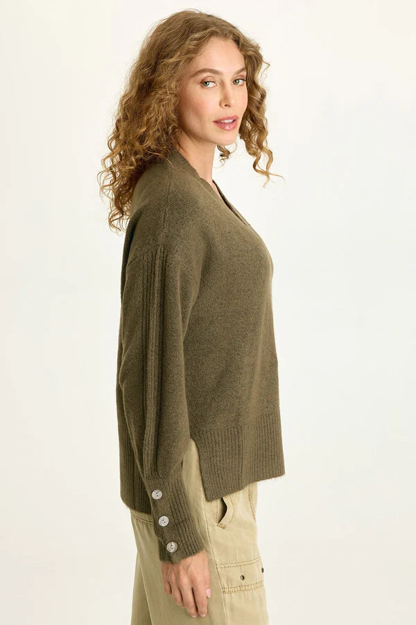 Bronte Relaxed V Neck Knit Sweater - Chesapeake Pine by XCVI — alternate view