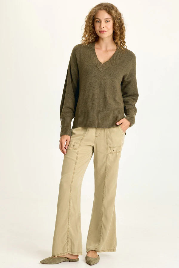 Bronte Relaxed V Neck Knit Sweater - Chesapeake Pine by XCVI — view 4