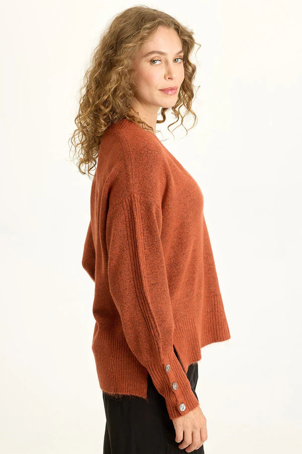 Bronte Relaxed V Neck Knit Sweater - Sprightly Poppy by XCVI — alternate view