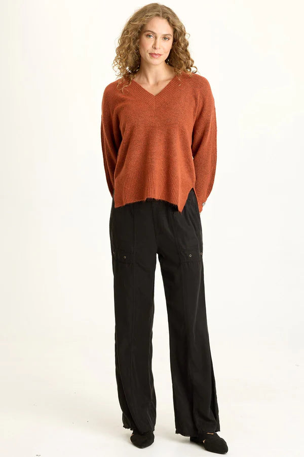 Bronte Relaxed V Neck Knit Sweater - Sprightly Poppy by XCVI — view 4