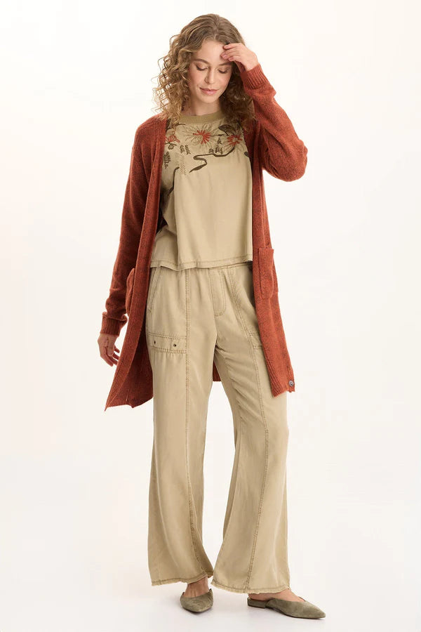 Bayek Open Front Long Cardigan - Sprightly Poppy by XCVI — view 3