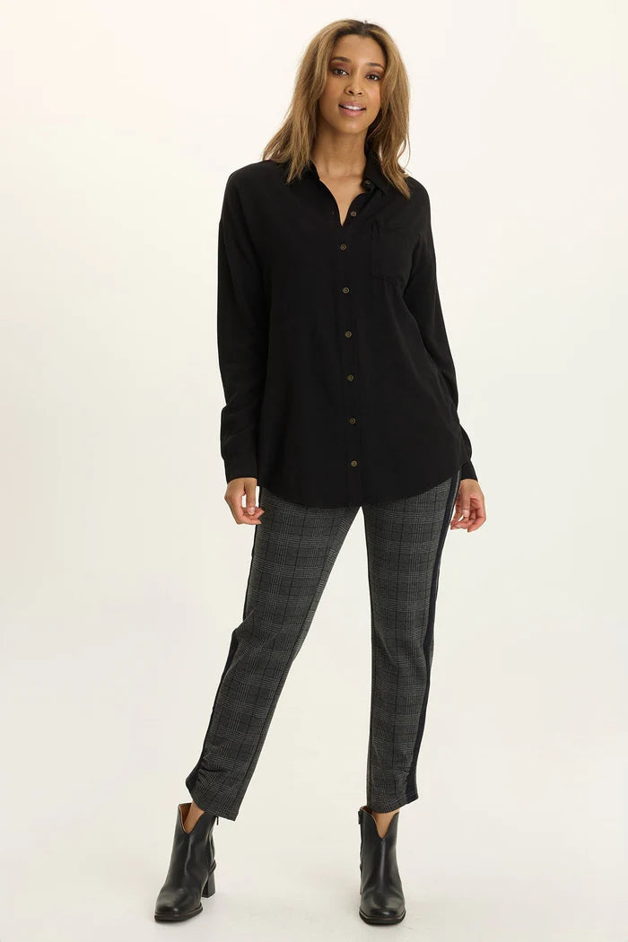 Nestor Plaid + Stripe Ponte Pant - Charcoal by XCVI — view 4