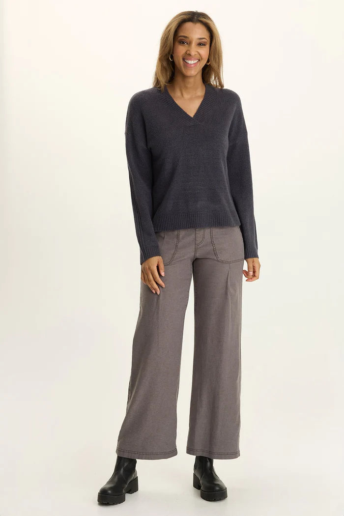 Ambrose Relaxed V-Neck Sweater - Quixotic Plum by XCVI — view 4