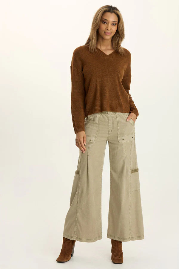 Ambrose Relaxed V-Neck Sweater - Tawny Copper by XCVI — view 4