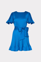 Lumi Satin Pleated Dress - Blue by Milly — view 4